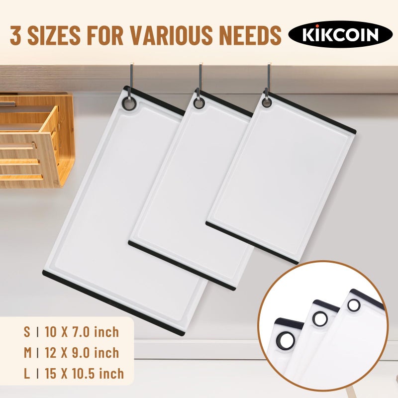 Kikcoin Plastic Cutting Boards for Kitchen  3-Piece Large Cutting Board Set Dishwasher Safe Chopping Boards with Non-slip Feet and Juice Grooves  White  Kikcoin - Image 2